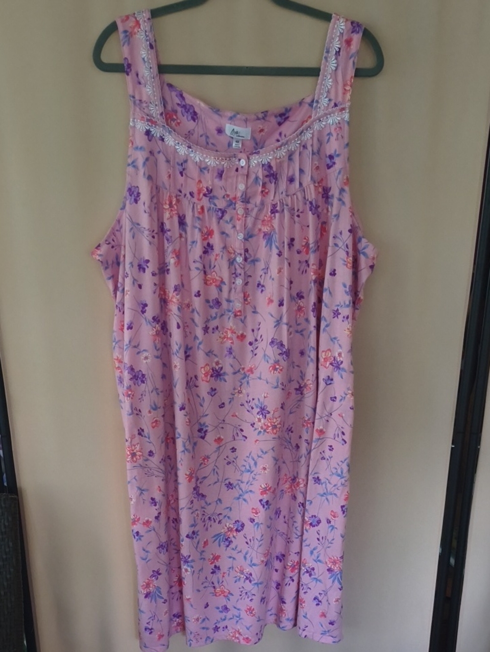 Aria The Collection 100% Cotton Pink Floral Sleeveless Chemise Size 4X